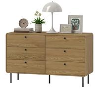 HOMCOM Commode 6 tiroirs meuble de rangement style moderne coins arrondis et pieds en acier 120 x 40 x 75cm effet bois de chêne