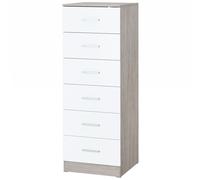 HOMCOM Commode 6 tiroirs Meuble haut pour chambre avec système anti-basculement 40x40x110 cm gris clair et blanc