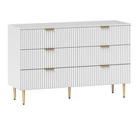HOMCOM Commode 6 tiroirs moderne avec poignées dorées, 120x40x76.5cm, Blanc
