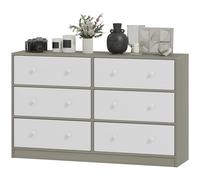 HOMCOM Commode 6 Tiroirs Pliables avec Poignées Doubles, en Bois, Acier et Tissu, 114x30x70 cm, Blanc et Gris
