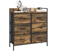 Commode - HOMCOM - 6 tiroirs en tissu non tissé - cadre acier - pour chambre à coucher salon - 79 x 29 x 85 cm effet bois d'acajou