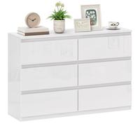HOMCOM Commode 6 tiroirs pour Chambre 112x34x75cm Blanc | Commode en bois, moderne et polyvalente