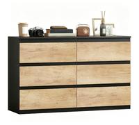 HOMCOM Commode 6 tiroirs Rangement Étroit 120 x 39 x 75 cm Noir et Chêne | Sans Poignées, Chiffonnier, Style Moderne, pour Chambre à Coucher, Salon, Couloir