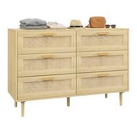 HomCom Commode 6 tiroirs Meuble de rangement tissage en rotin 110×40×75 cm Aspect bois clair