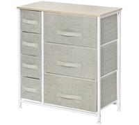 HOMCOM Commode 7 tiroirs en tissu, chiffonnier, meuble de rangement moderne, cadre en acier, 63,5 x 30 x 71 cm, gris