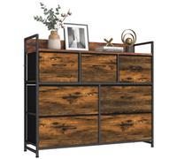 HOMCOM Commode 7 Tiroirs en Tissu Pliables Plateau Supérieur Brun Rustique | Commode Chambre Adulte, Meuble de Rangement, Cadre en Acier, Style Industriel, pour Salon, Dressing, Couloir