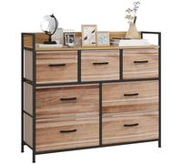 HOMCOM Commode 7 tiroirs Meuble de Rangement tiroir en Tissu Pliant - Style Industriel Structure Acier - 98 x 29 x 85 cm, Chambre, entrée, Salon, Noir et Naturel