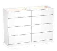 HOMCOM Commode 8 tiroirs avec 2 range-bijoux, plateau en verre trempé, éclairage LED et contrôle Bluetooth Blanche