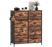 HOMCOM Commode 8 Tiroirs en Tissu 4 Poches 2 Crochets Brun Rustique | Meuble de Rangement, Structure en Acier, Chiffonnier, pour Salon, Chambre, Entrée