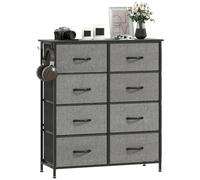 HOMCOM Commode 8 Tiroirs en Tissu 4 Poches 2 Crochets Gris | Meuble de Rangement, Structure en Acier, Chiffonnier, pour Salon, Chambre, Entrée