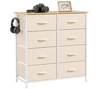 HOMCOM Commode 8 Tiroirs en Tissu Effet Lin avec 4 Poches, Beige | Meuble de Rangement, 2 Crochets, Structure en Acier, Chiffonnier, pour Salon, Chambre, Entrée