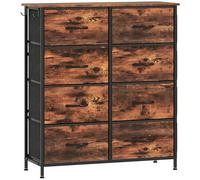 HOMCOM Commode 8 tiroirs en tissu, meuble de rangement, 4 poches, 2 crochets, structure en acier, 86x30x94,5cm, brun rustique