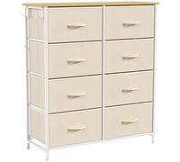 HOMCOM Commode 8 Tiroirs en Tissu, Meuble de Rangement avec 4 Poches, 2 Crochets, Structure en Acier, 80 x 30 x 94,5 cm, Beige