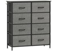 HOMCOM Commode 8 tiroirs en tissu, meuble de rangement avec 4 poches, 2 crochets, structure en acier, 86 x 30 x 94,5 cm, gris
