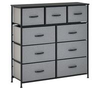 HOMCOM Commode 9 Tiroirs en Tissu Pliant 100 x 30 x 100 cm Noir et Gris | Meuble de Rangement, Structure Acier Noir, Meubles pour Entrée, Chambre, Salon