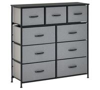 HOMCOM Commode 9 tiroirs Meuble de Rangement tiroir en Tissu Pliant - Structure Acier Noir - 100 x 30 x 100 cm, Chambre, entrée, Salon, Noir et Gris