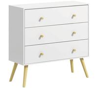 HOMCOM, commode à 3 tiroirs avec poignées en bois, idéale pour le salon et la chambre, dimensions 80x30x80 cm, couleur blanche