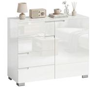 HOMCOM Commode à 4 tiroirs avec 1 porte, étagère réglable, armoire de rangement, haute brillance, avec fonction de fermeture amortie, pour salon, chambre à coucher, 100 x 40 x 80 cm, blanche