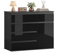 HOMCOM Commode à 5 tiroirs, armoire de rangement avec étagère réglable, porte à fermeture douce pour salon, cuisine, salle à manger, noir brillant, 100 x 40 x 80 cm