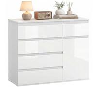HOMCOM Commode à 5 tiroirs avec étagère réglable et porte à fermeture douce pour salon, cuisine, salle à manger, blanc brillant, 100 x 40 x 80 cm