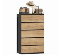 HOMCOM Commode à 5 tiroirs en bois pour salon, salle à manger et couloir, 60 x 39 x 100 cm, noir et chêne