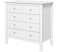 HOMCOM Commode à 5 tiroirs, meuble de rangement, avec poignées, glissières métalliques, en bois, 79l x 39,5P x 80,5H cm, blanc