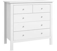 Commode - HOMCOM - avec 5 tiroirs, poignées, glissières métalliques, protection anti-basculement - 79l x 39,5P x 80,5H cm - blanc