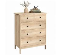 Commode - HOMCOM - 5 tiroirs meuble chambre bureau entrée style contemporain - bois - 74x40x91cm - chêne