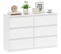 HOMCOM Commode à 6 tiroirs 112x34x75 cm Blanc | Armoire à tiroirs moderne, buffet, chambre à coucher, salon, couloir