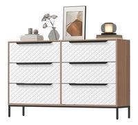 HOMCOM Commode à 6 tiroirs en tissu Façades à motif losange pour salon bureau dressing naturel et blanc
