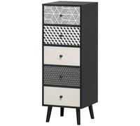 HOMCOM Commode à Tiroirs 5 Fantaisie Géométrique, Mobilier Moderne Chambre et Entrée, 40x40x111.5cm Noir Gris