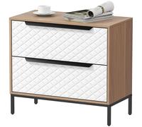 HOMCOM Commode avec 2 Tiroirs en Tissu Façades à Motif Losange pour Salon Bureau Dressing Naturel et Blanc