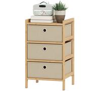HOMCOM Commode avec 3 tiroirs en tissu Structure en bambou Commode pour petits espaces Crème et naturel