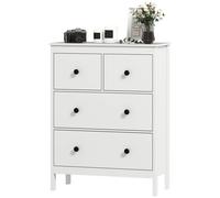 HOMCOM Commode avec 4 tiroirs, pour vêtements & linge de lit, Salon Chambre Couloir, Panneau de particules, Blanc
