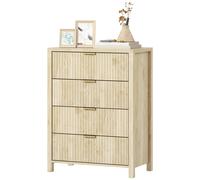 HOMCOM Commode avec 4 Tiroirs Rainurés et Poignées Dorées, 70x38x93 cm, Bois Naturel