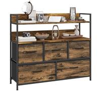 HOMCOM Commode avec 5 Tiroirs en Tissu Pliables, Brun Rustique