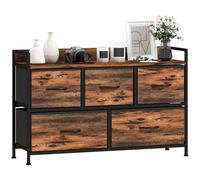 HOMCOM Commode avec 5 tiroirs en Tissu Pliables, Commode Chambre, Meuble de Rangement avec Plateau et Cadre en Acier, Style Industriel, pour Chambre, Salon, Dressing, Couloir, Brun Rustique