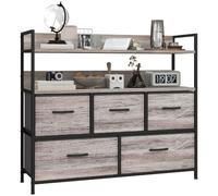 Commode - HOMCOM - meuble de rangement 5 tiroirs tissu pliables et amovibles - 98l x 29P x 85H cm - effet bois gris