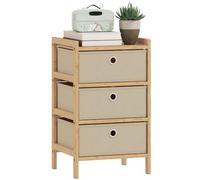 HOMCOM Commode avec Cadre en Bambou, 3 tiroirs en Tissu, Blanc crème | Commode, rangement étroit, pour petits espaces, chambre, salon, couloir