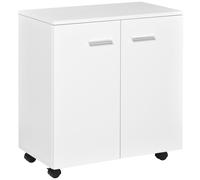 HOMCOM Commode Blanche 2 Portes Étagère Interne Pratique 60x35x65cm Panneaux de Particules Aosom France