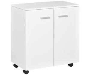 HOMCOM Commode Blanche 2 Portes Étagère Interne Pratique 60x35x65cm Panneaux de Particules Aosom France