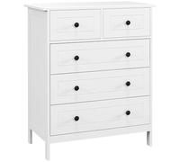 HOMCOM Commode Blanche à 5 tiroirs, Meuble de Rangement pour Chambre, Bureau, entrée, Style comtemporain, poignée en métal, 74 x 40 x 91 cm