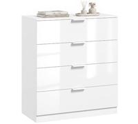 HOMCOM Commode Blanche Brillante à 4 tiroirs, Meuble de Rangement Moderne Gain de Place avec glissières fluides, pour Chambre, Salon, Bureau ou entrée, 70 x 34 x 79 cm