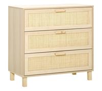 HOMCOM Commode Bois Naturel Rotin Élégante 3 Tiroirs Design Moderne 71,5x34x10cm Aosom France