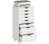 HOMCOM Commode bureau avec 8 tiroirs roulants pour bureau à domicile Blanc | Commode de bureau, support pour imprimante, meuble de classement, pour studio