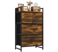 HOMCOM Commode Chambre 4 Tiroirs en Tissu Pliables Amovibles Brun Rustique | Meuble de Rangement, Étagère Ouverte, Cadre en Acier, Chiffonnier pour Salon Chambre Entrée