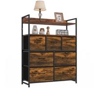 HOMCOM Commode Chambre 7 Tiroirs Tissu Pliables et Amovibles Brun Rustique | Meuble de Rangement, Étagères Ouvertes, Cadre en Acier, Chiffonnier pour Salon Chambre Entrée