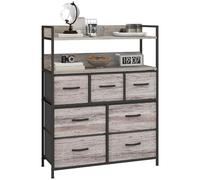 HOMCOM Commode Chambre 7 Tiroirs Tissu Pliables et Amovibles Gris | Meuble de Rangement, Étagères Ouvertes, Cadre en Acier, Chiffonnier pour Salon Chambre Entrée