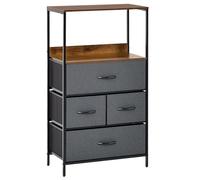 HOMCOM Commode Chambre Meuble de Rangement Commode 4 tiroirs en Tissu Pliables et Amovibles avec étagères Ouvertes et Cadre en métal, chiffonnier pour Salon, Chambre, entrée, Gris foncé