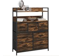 HOMCOM Commode chambre meuble de rangement commode 7 tiroirs en tissu pliables et amovibles avec étagères ouvertes et cadre en acier, chiffonnier pour salon, chambre, entrée, brun rustique